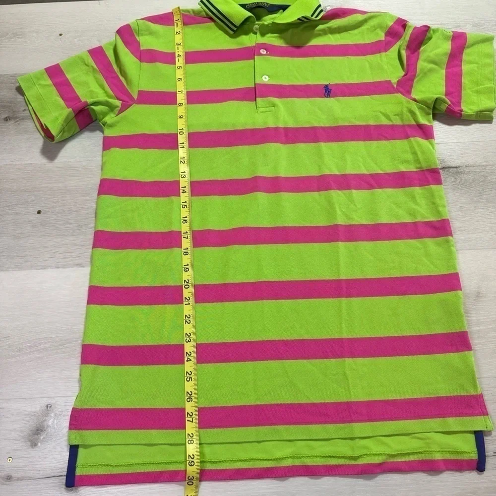 Ralph Lauren Polo Golf Bright Green and Pink Striped Polo, Size Medium
